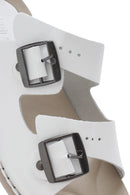 Women's White Double Buckled Leather Comfort Slippers | Derimod