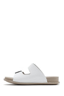 Women's White Double Buckled Leather Comfort Slippers | Derimod