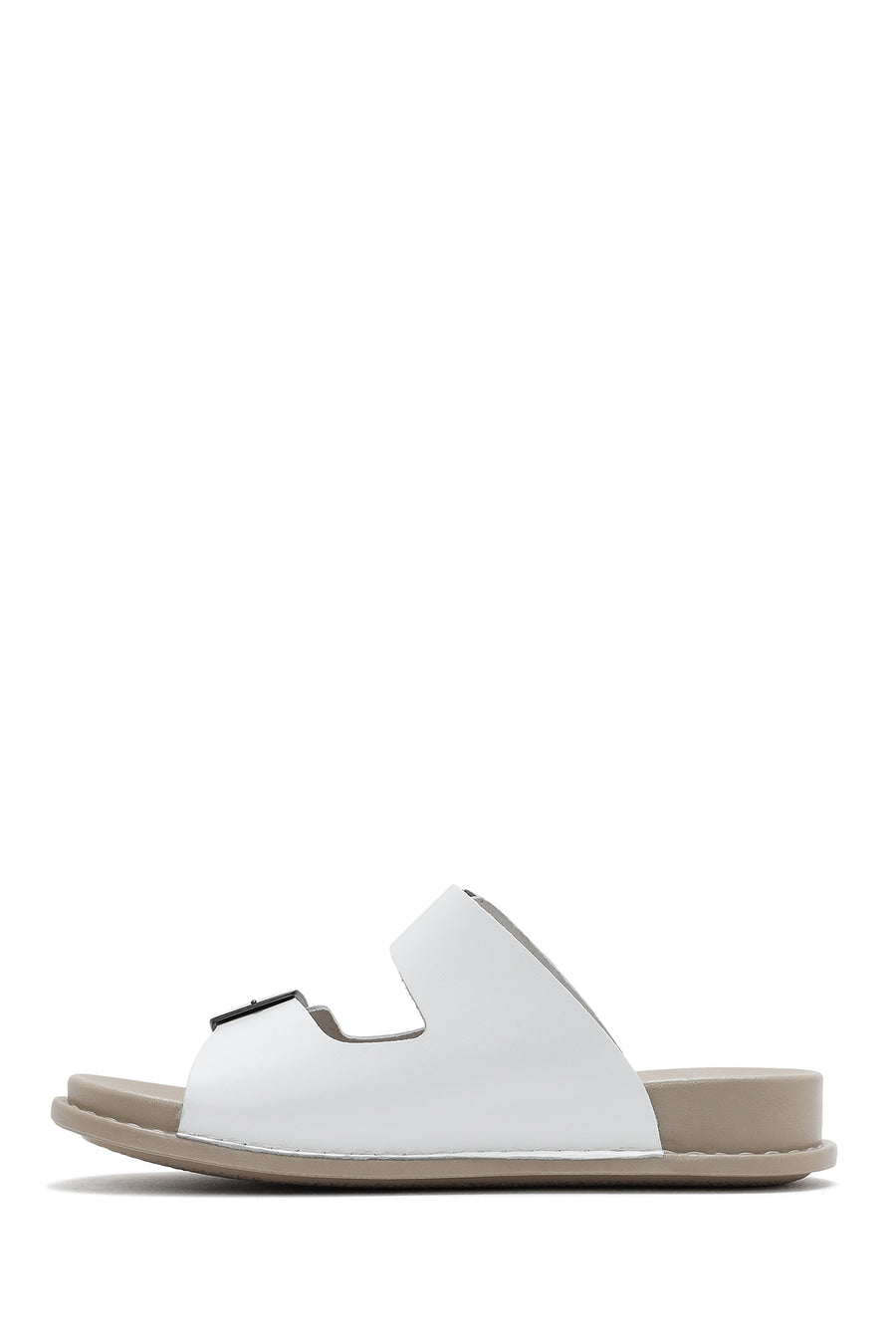 Women's White Double Buckled Leather Comfort Slippers