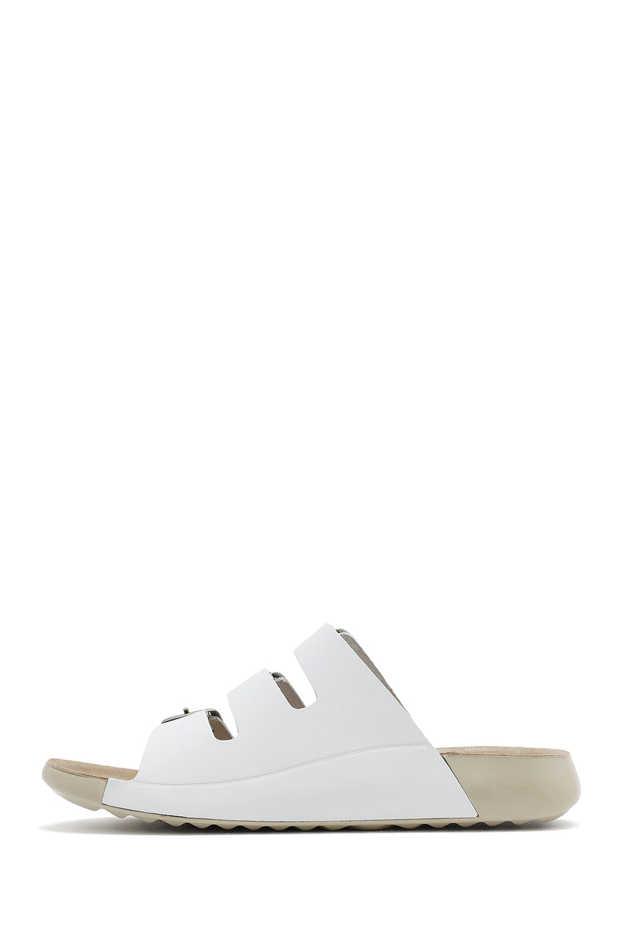 Women's White Buckled Leather Comfort Slippers
