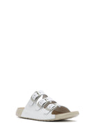 Women's White Buckled Leather Comfort Slippers | Derimod