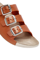 Women's Orange Buckled Metallic Leather Comfort Slippers | Derimod