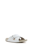 Women's White Leather Comfort Slippers | Derimod