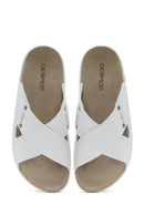 Women's White Leather Comfort Slippers | Derimod