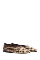 Women's Multicolored Straw Leather Ballerina | Derimod