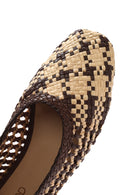 Women's Multicolored Straw Leather Ballerina | Derimod