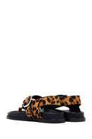 Women's Leopard Flip-Flop Leather Sandals | Derimod