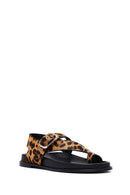 Women's Leopard Flip-Flop Leather Sandals | Derimod
