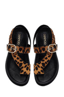 Women's Leopard Flip-Flop Leather Sandals | Derimod