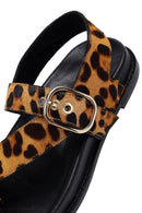 Women's Leopard Flip-Flop Leather Sandals | Derimod