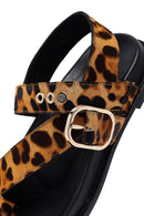 Women's Leopard Flip-Flop Leather Sandals | Derimod