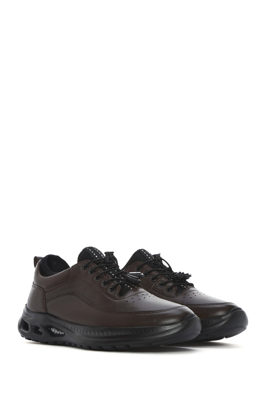 Men's Brown Lace-Up Thick Soled Leather Casual Shoes