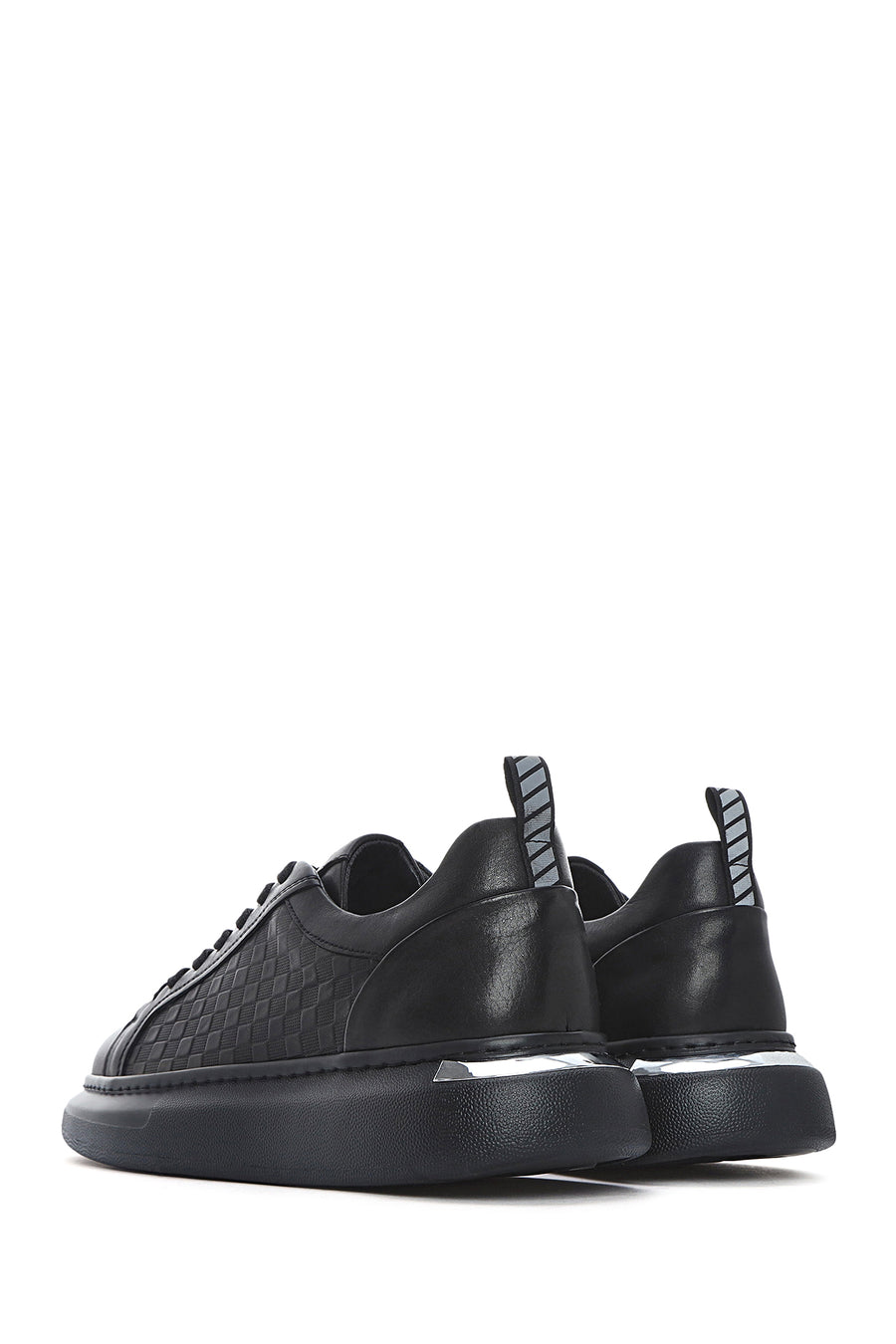Erkek Siyah Bağcıklı Kalın Tabanlı Deri Sneaker