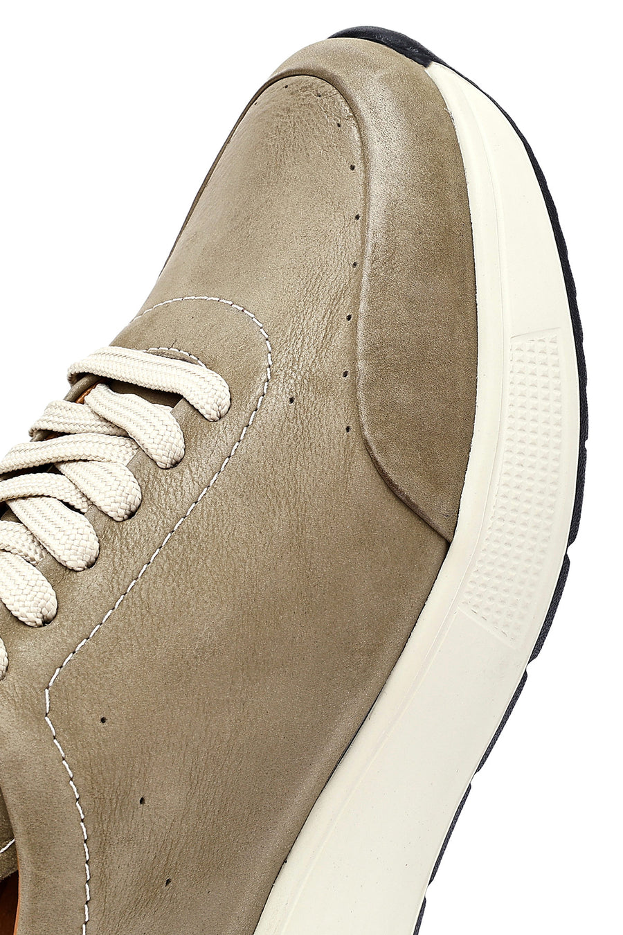Men's Green Lace-Up Thick-Soled Nubuck Leather Sneakers