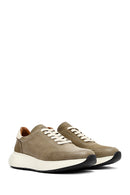 Men's Green Lace-Up Thick-Soled Nubuck Leather Sneakers | Derimod