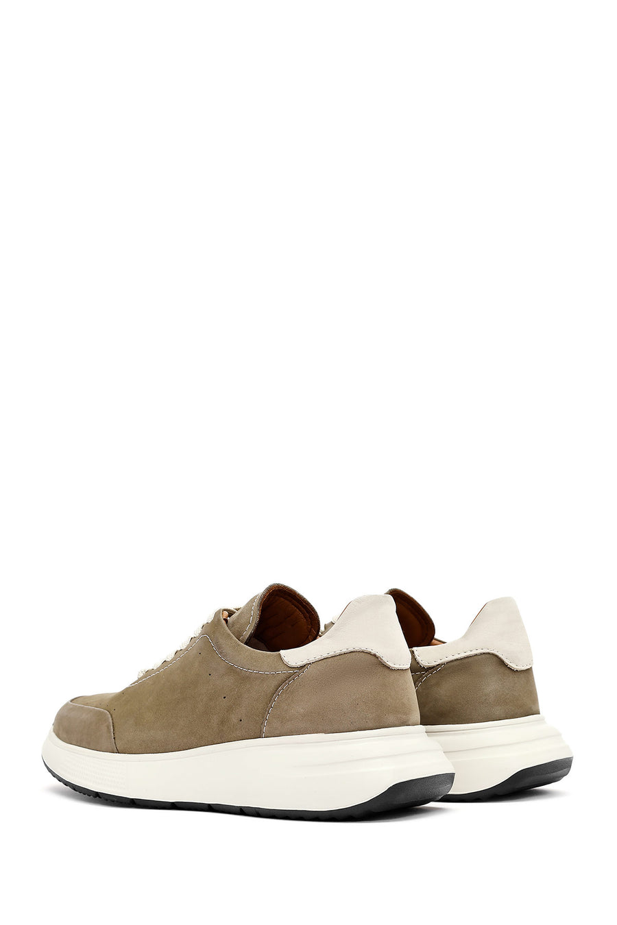 Men's Green Lace-Up Thick-Soled Nubuck Leather Sneakers
