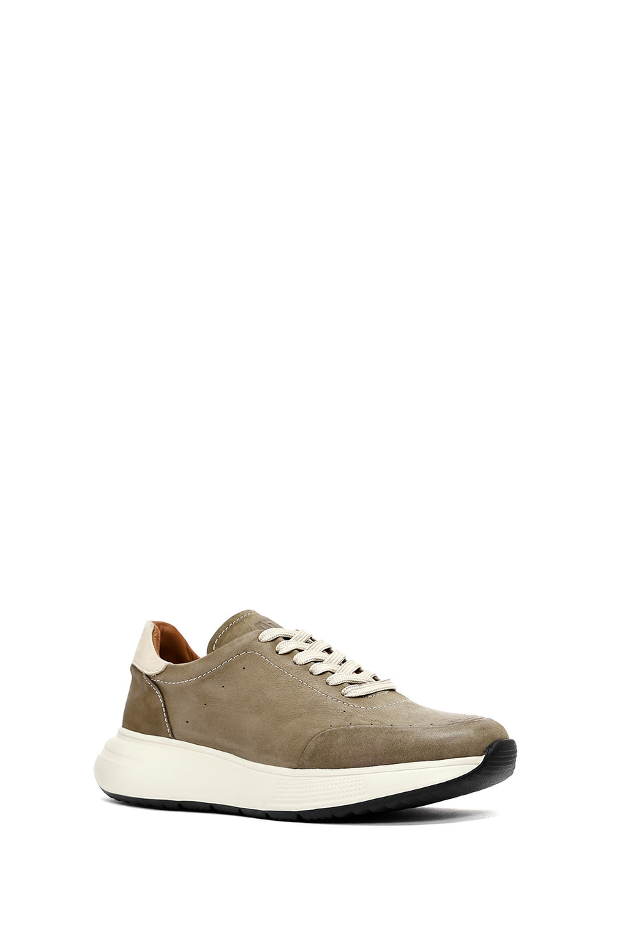 Men's Green Lace-Up Thick-Soled Nubuck Leather Sneakers