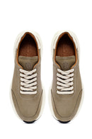 Men's Green Lace-Up Thick-Soled Nubuck Leather Sneakers | Derimod