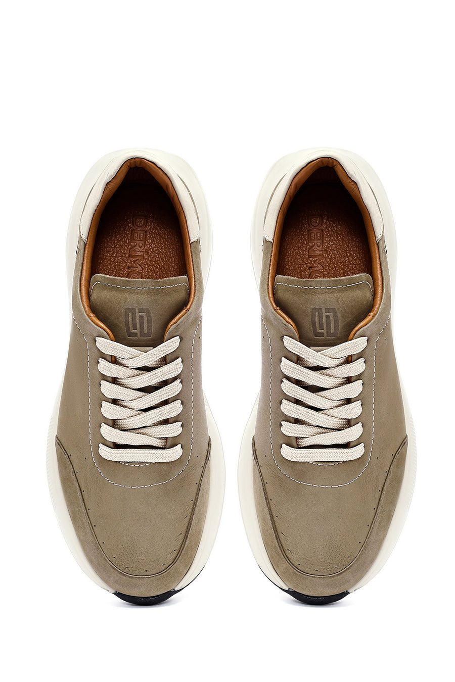 Men's Green Lace-Up Thick-Soled Nubuck Leather Sneakers