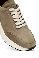 Men's Green Lace-Up Thick-Soled Nubuck Leather Sneakers | Derimod