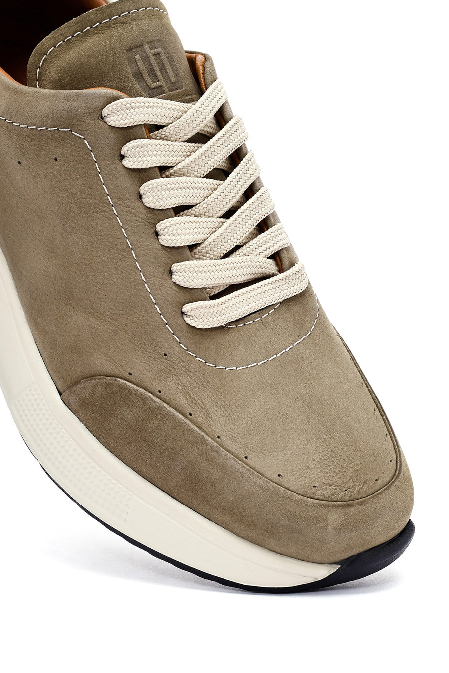 Men's Green Lace-Up Thick-Soled Nubuck Leather Sneakers