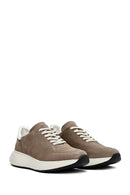Men's Mink Lace-Up Thick-Soled Nubuck Leather Sneakers | Derimod