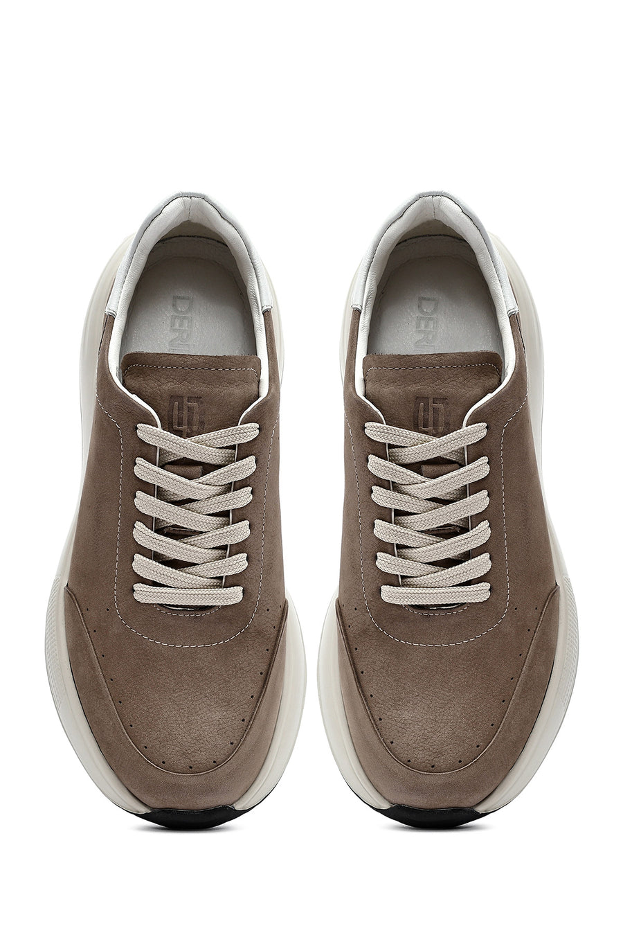 Men's Mink Lace-Up Thick-Soled Nubuck Leather Sneakers