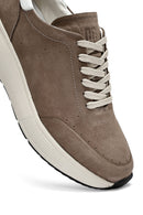 Men's Mink Lace-Up Thick-Soled Nubuck Leather Sneakers | Derimod