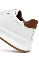 Men's White Lace-up Thick-Sole Leather Sneaker | Derimod