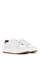 Men's White Lace-up Thick-Sole Leather Sneaker | Derimod