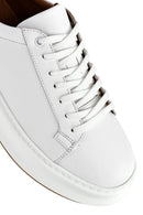 Men's White Lace-up Thick-Sole Leather Sneaker | Derimod