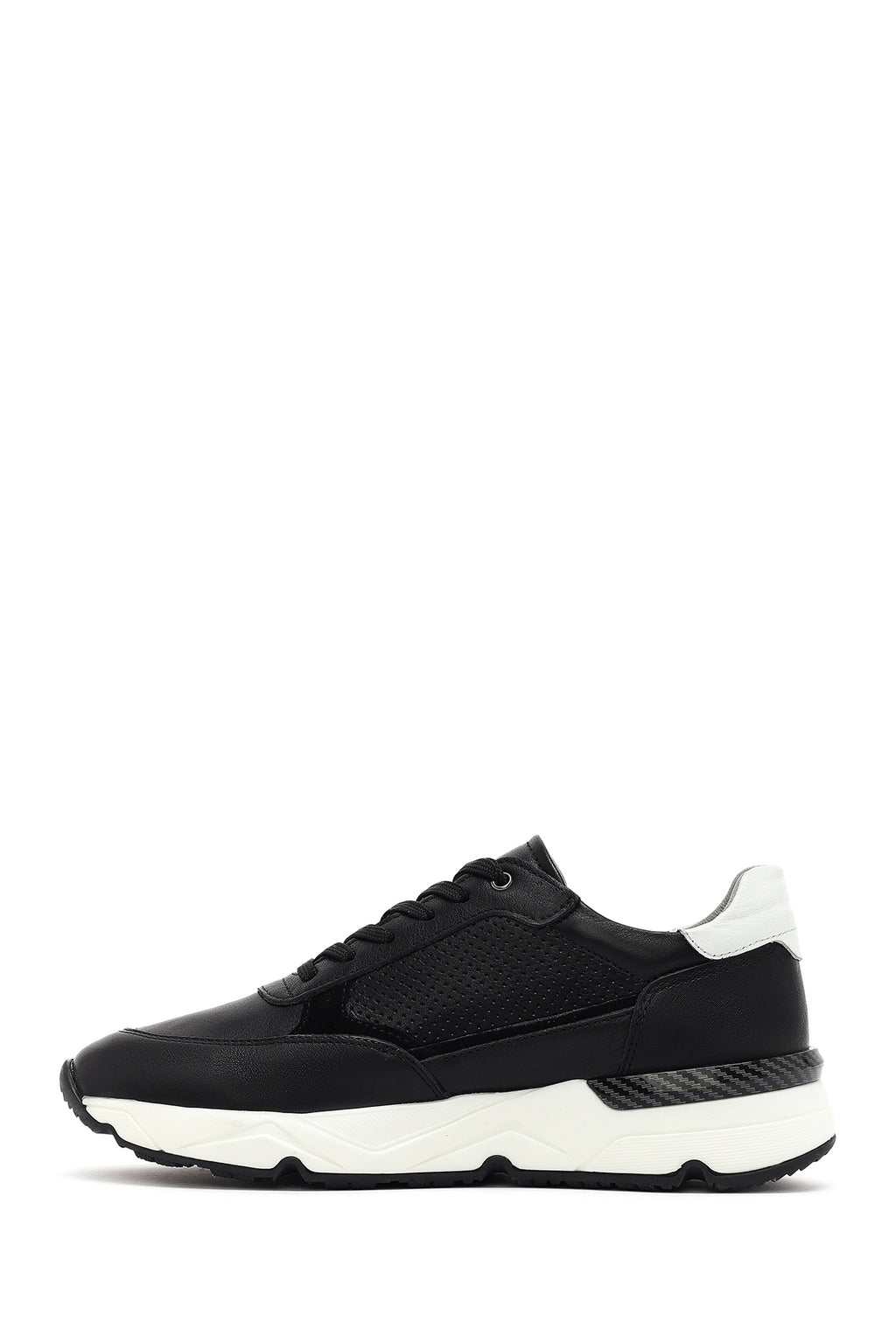 Erkek Siyah Bağcıklı Kalın Tabanlı Deri Sneaker