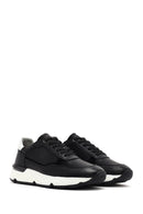 Men's Black Lace-up Thick-Sole Leather Sneaker | Derimod