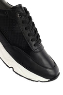 Men's Black Lace-up Thick-Sole Leather Sneaker | Derimod