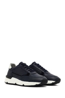 Men's Navy Blue Lace-up Thick-Sole Leather Sneaker | Derimod