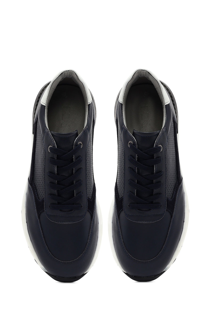 Men's Navy Blue Lace-up Thick-Sole Leather Sneaker