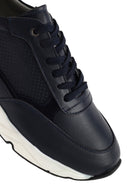Men's Navy Blue Lace-up Thick-Sole Leather Sneaker | Derimod