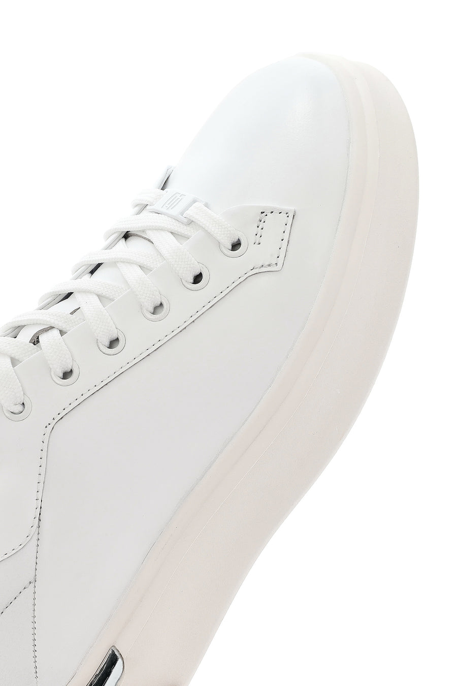 Men's White Lace-up Thick-Sole Leather Sneaker