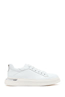 Men's White Lace-up Thick-Sole Leather Sneaker | Derimod