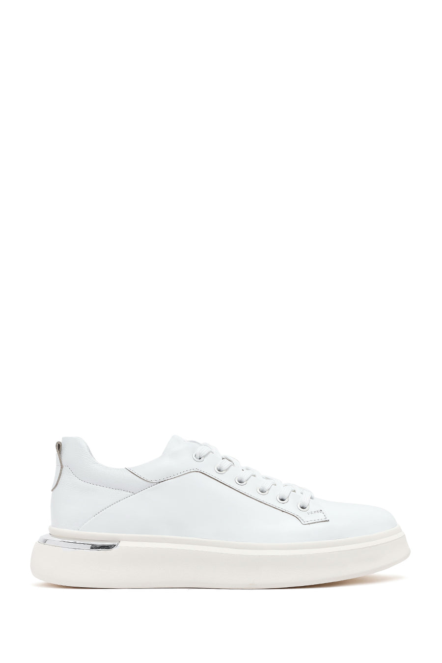 Men's White Lace-up Thick-Sole Leather Sneaker 25SFD676818 | Derimod