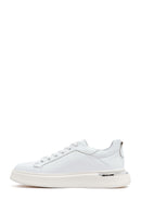 Men's White Lace-up Thick-Sole Leather Sneaker | Derimod