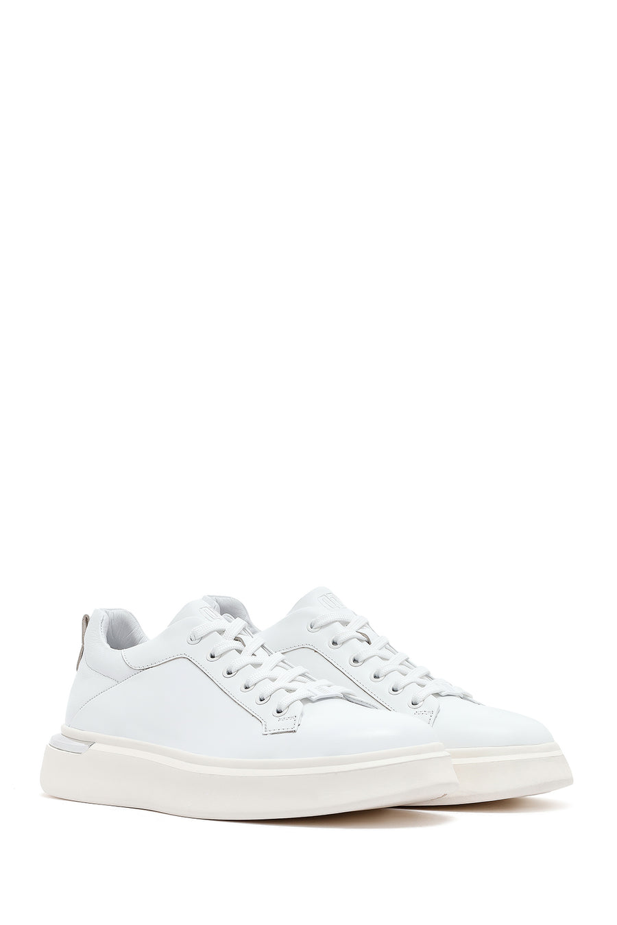 Men's White Lace-up Thick-Sole Leather Sneaker