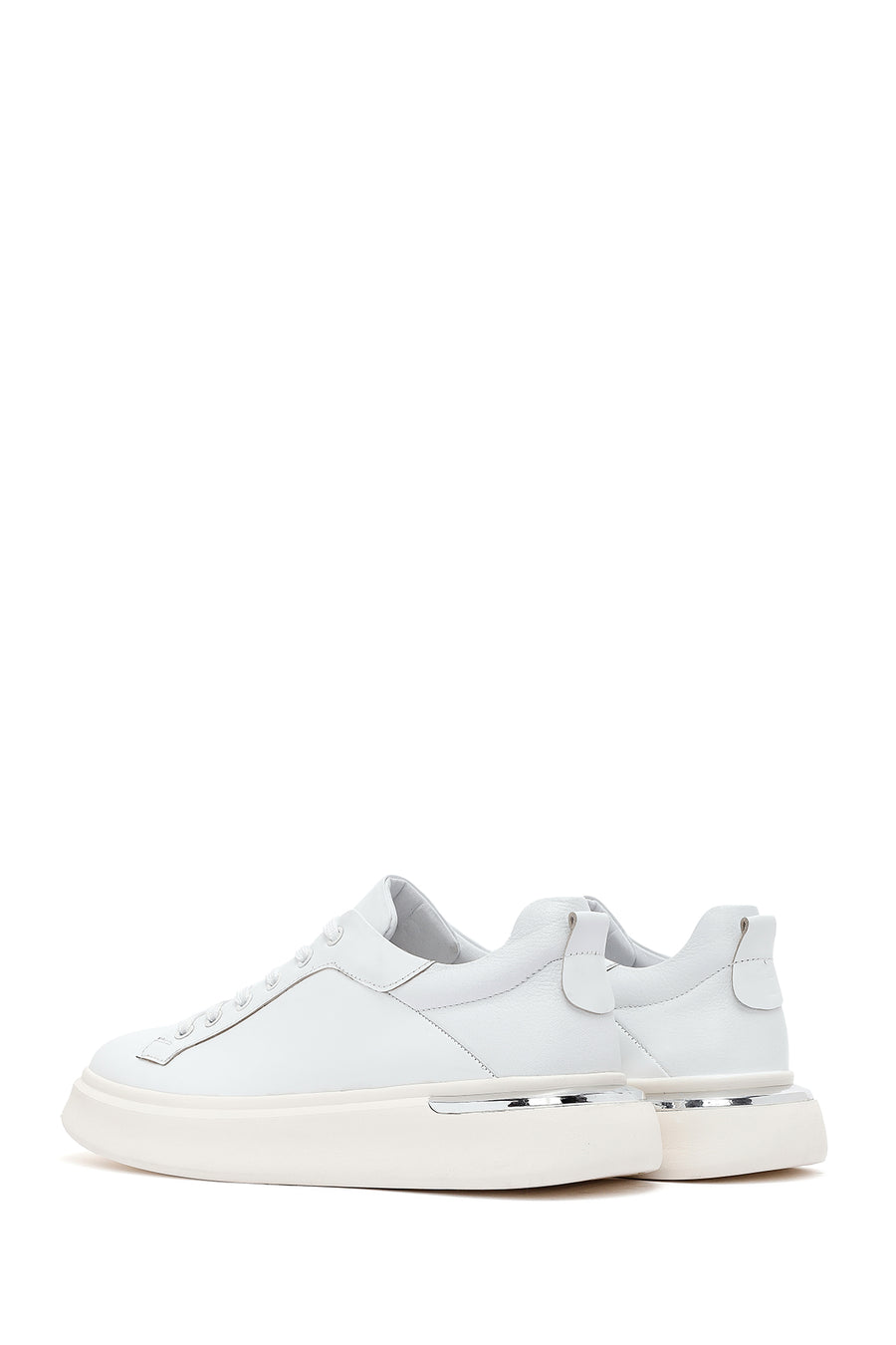 Men's White Lace-up Thick-Sole Leather Sneaker