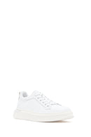 Men's White Lace-up Thick-Sole Leather Sneaker | Derimod