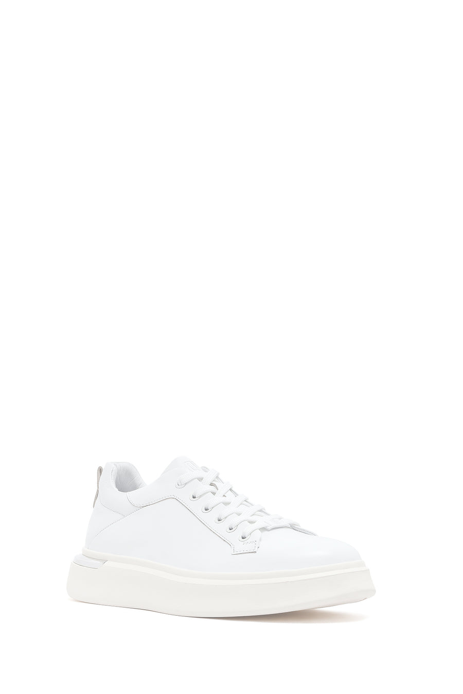 Men's White Lace-up Thick-Sole Leather Sneaker