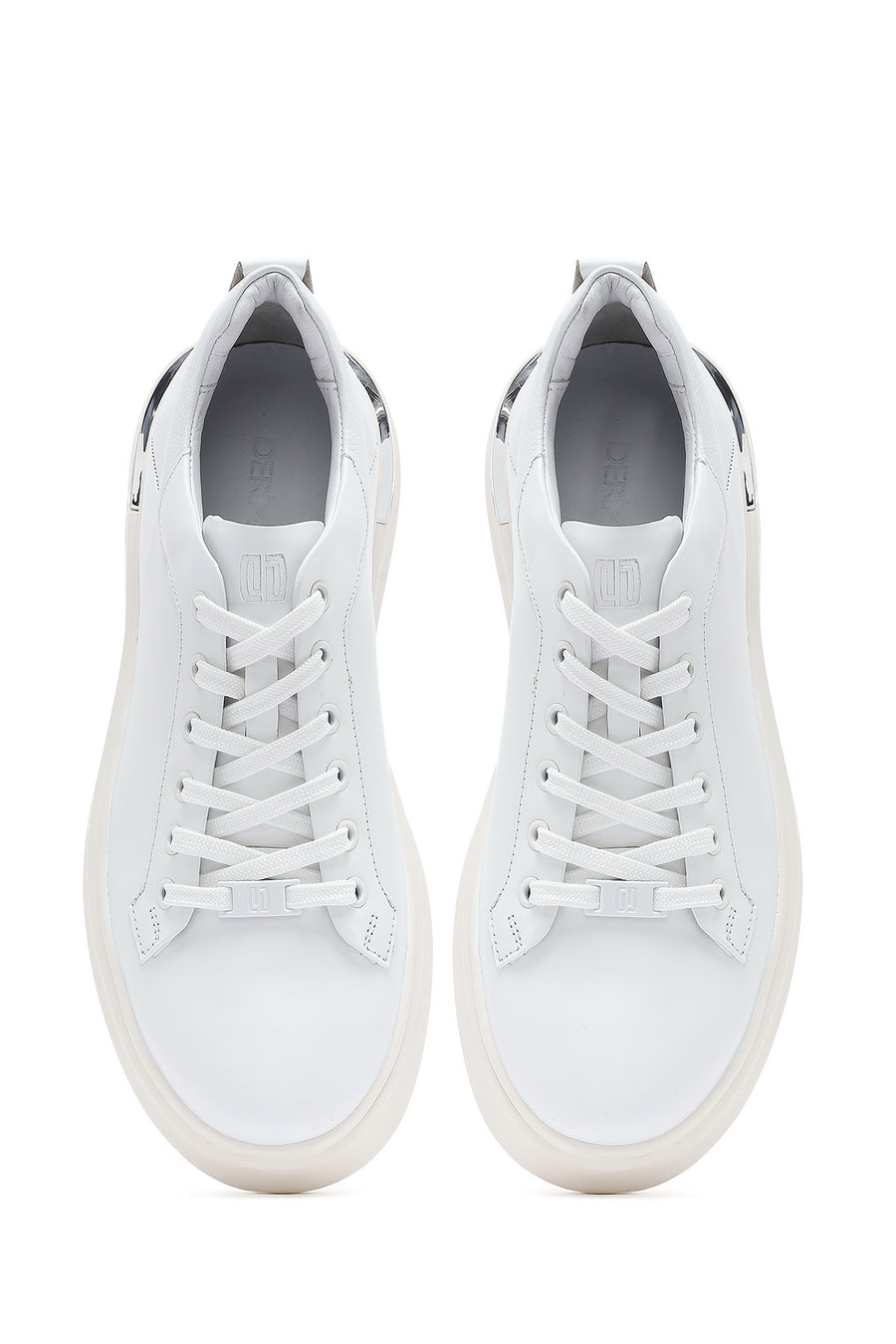 Men's White Lace-up Thick-Sole Leather Sneaker