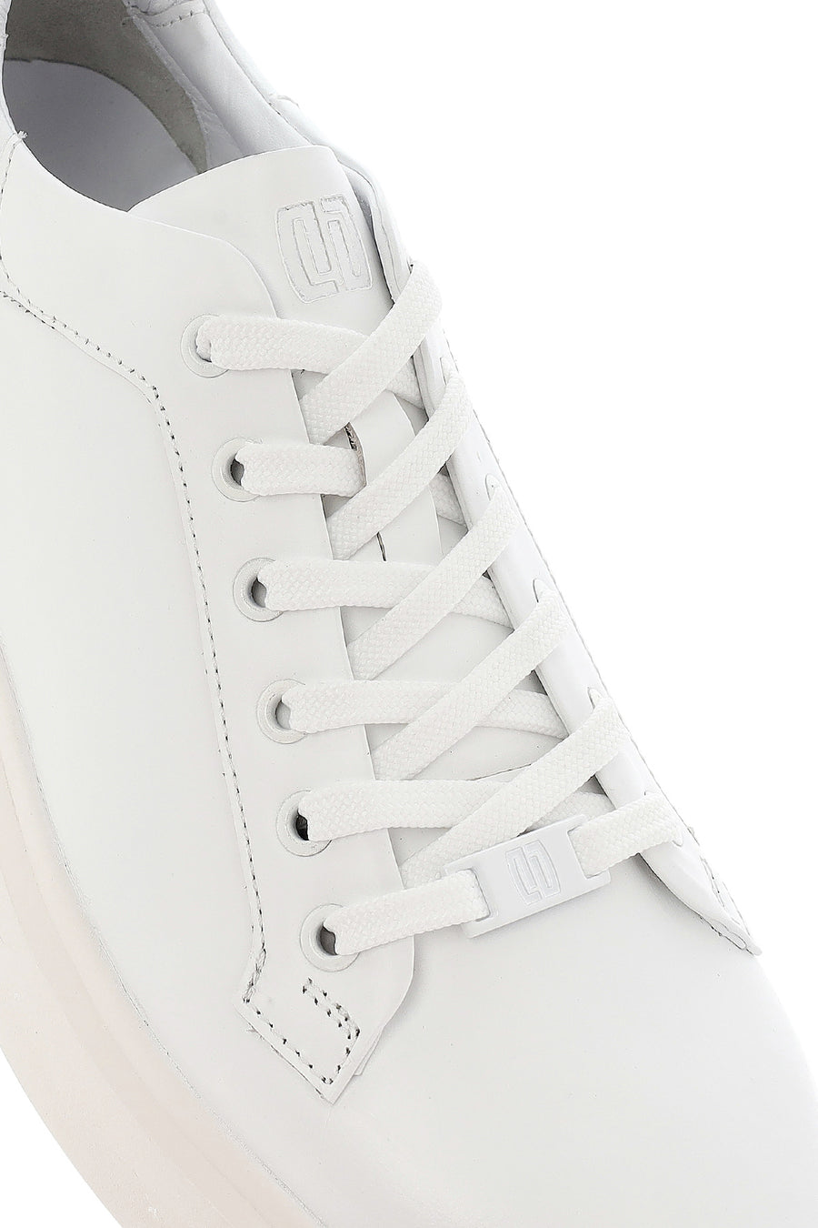 Men's White Lace-up Thick-Sole Leather Sneaker