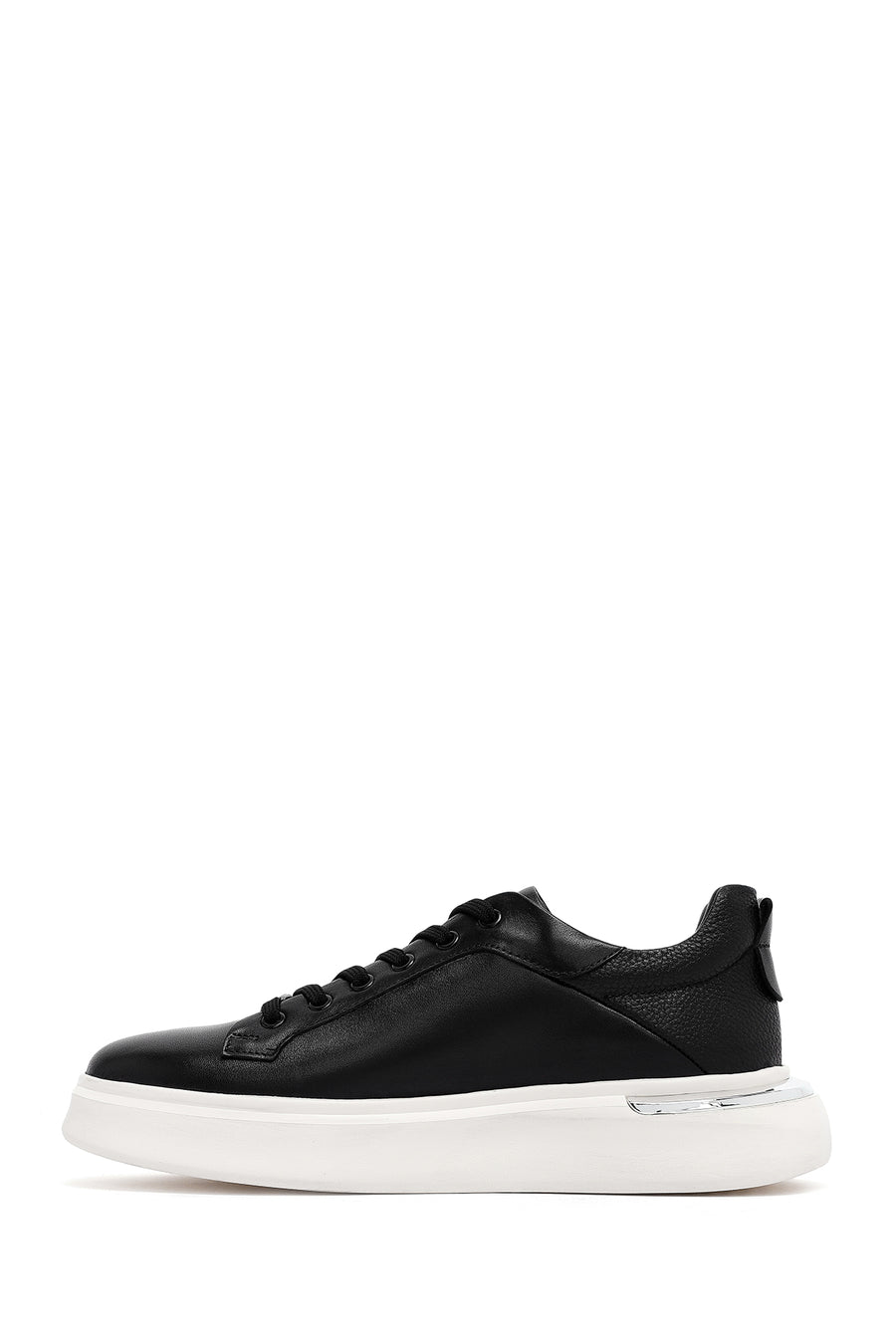 Men's Black Lace-up Thick-Sole Leather Sneaker
