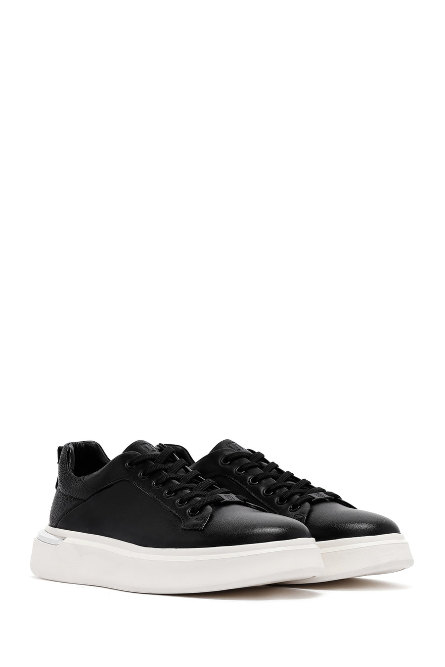 Men's Black Lace-up Thick-Sole Leather Sneaker