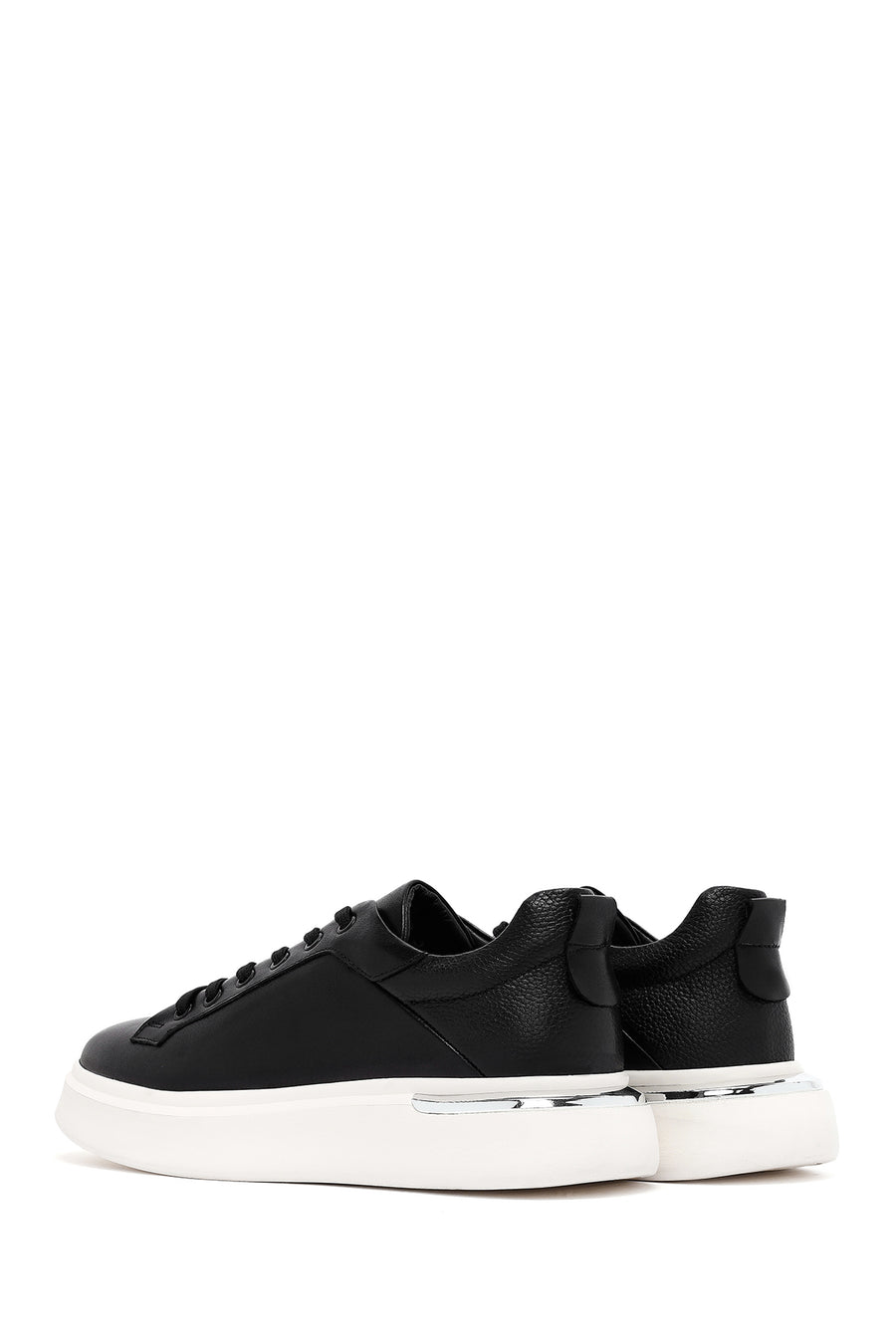 Men's Black Lace-up Thick-Sole Leather Sneaker